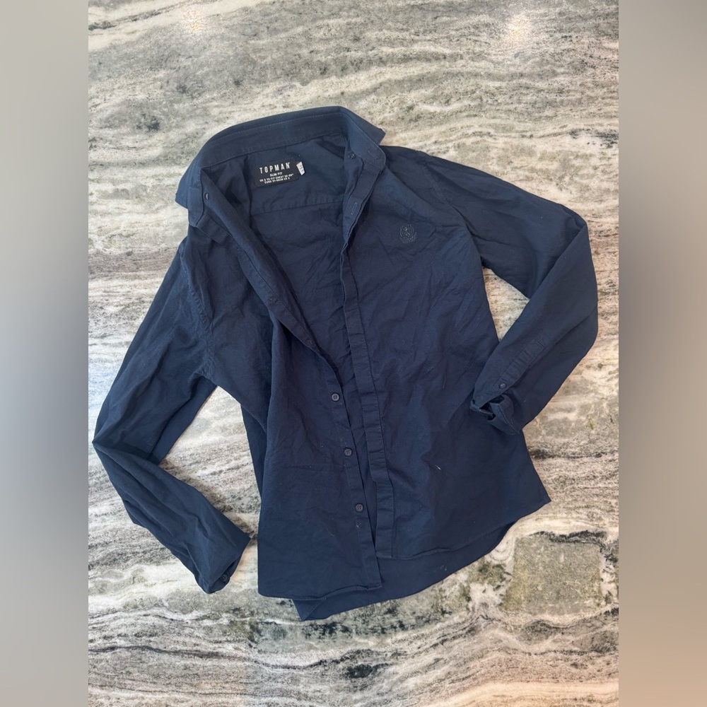 Topman navy blue dress up shirt men’s size small